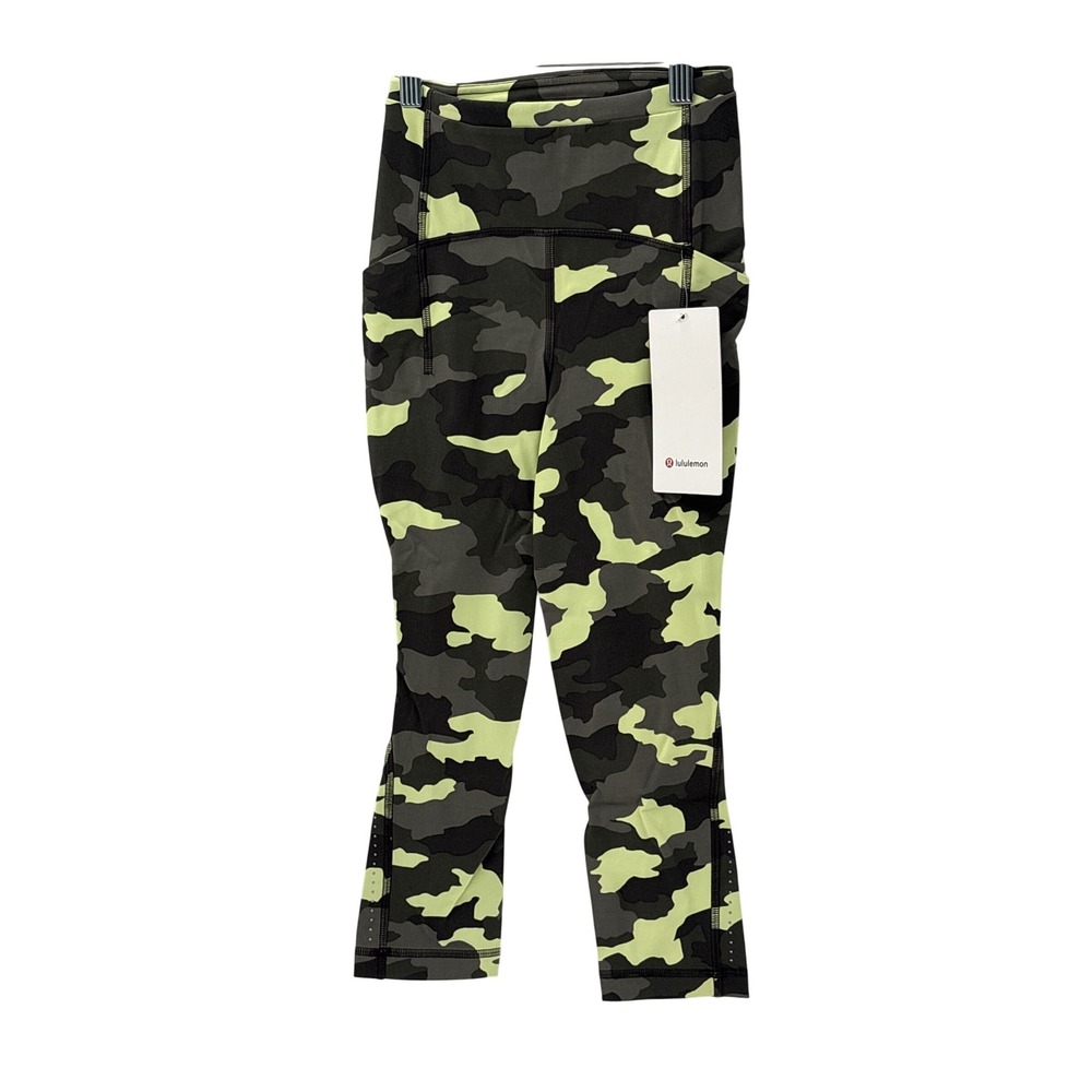 New Lululemon Leggings Cropped Swift Speed High Rise Camo Women Size 0 Green